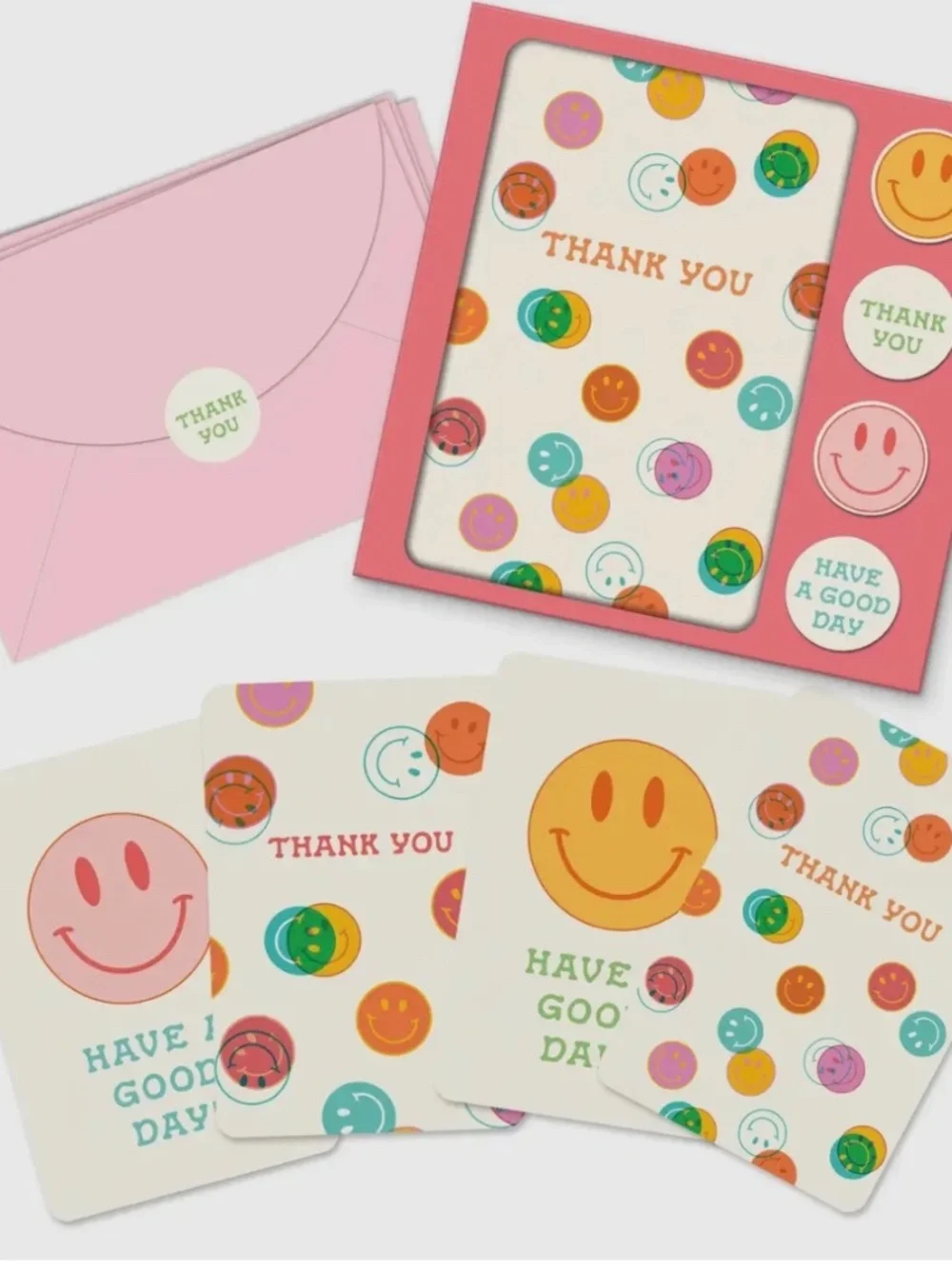 Smiley emoji Note Card Thank You Card Set with Stickers and Envelopes